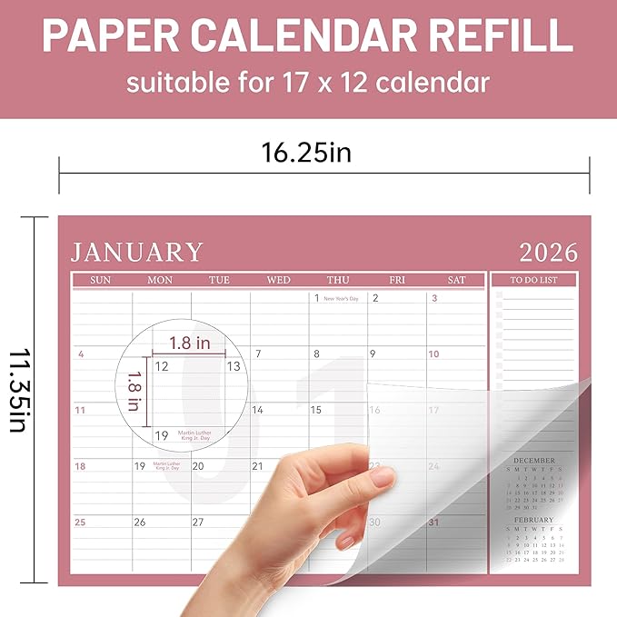 Yoment Desk Calendar Refill 2026-2027, Jan 2026-June 2027, Large 10"x16" Monthly Planner with to-do Lists 18 Months Calendar for Office School Home, Pink