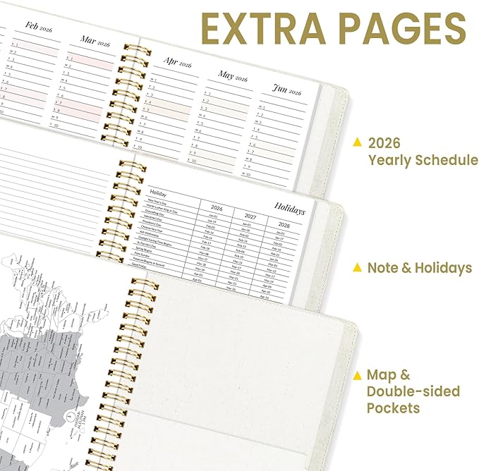 2026 Planner, Annecy Weekly ＆ Monthly Planner 2026, Jan. 2026 – Dec. 2026, 9" x 11" Monthly Agenda Planner with Tabs, Flexible Linen Cover, Spiral Binding, Double-sided Pocket, Bookmark, Beige