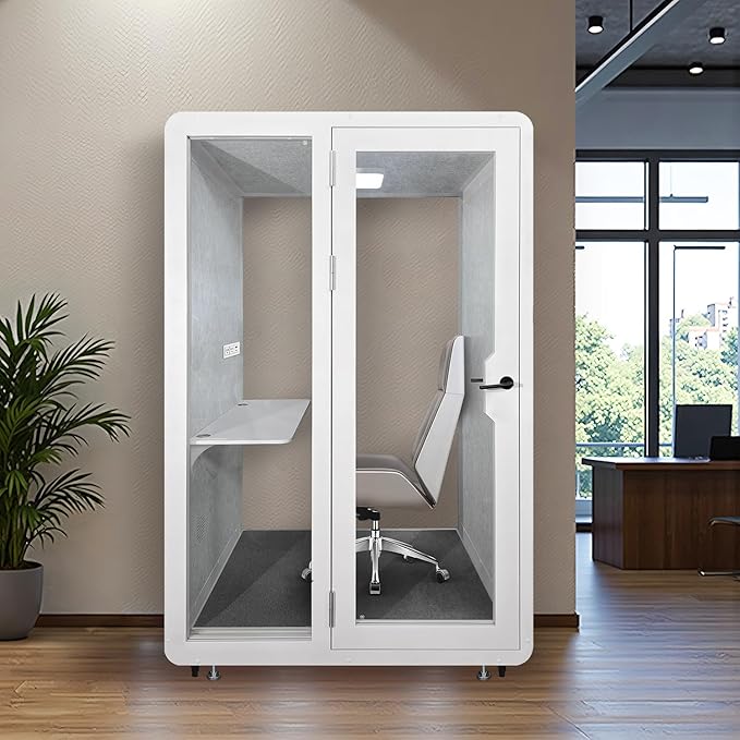 Soundproof Office Pod Booth, Quiet Meeting Pod with Acoustic Panels, Mobile Focus Room, Privacy Silent Booth for Private Phone Calling, 1-2 Person Workspace with Sound Isolation W55in D48in H92in