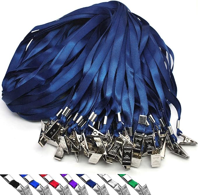 Beebel Lanyards 100 Pack Nylon Flat Badge Lanyard for Id Badge Name Tag (Navy Blue, 100 Pack)