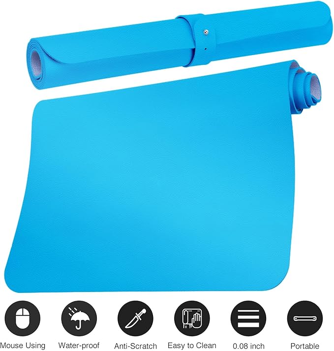 Boutilon Leather Desk Pad Protector,Non-Slip Mouse Pad,Laptop Desk Pad,Office Mouse Mat,Waterproof Leather Desk Blotter,Desk Writing Pad for Office and Home (S-Blue,24"x 14")