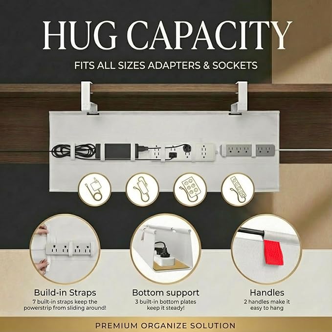 AHOMO [Upgraded] Under Desk Cable Management, 48" Cord Organizer, with Silicone Pads (No Scratch!), 16 Cable Ties, Washable PE Honeycomb Base,Fits Any Desk 0-2.1", No Stinky Cardboard!Beige 48"L x 6"W