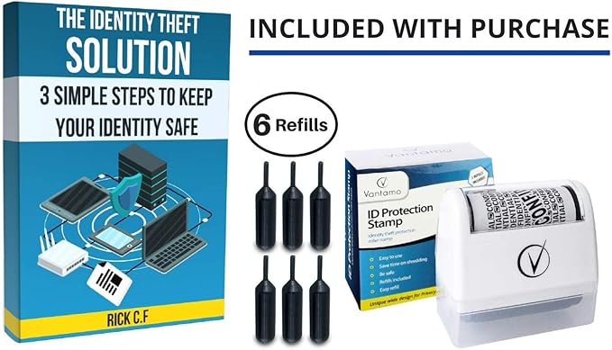 Vantamo Identity Theft Protection Roller Stamp for Hiding Sensitive Information, Wide Confidential Stamp with 6 Ink Refill, Security Stamp Roller for Identity Theft Prevention, Classy Blue
