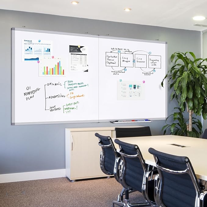 Magnetic White Board Dry Erase Board for Wall，72" x 40" Wall-Mounted Aluminum Frame Marker Board, Foldable Portable Whiteboard with a Long Pen Tray for School, Classroom, Office & Home