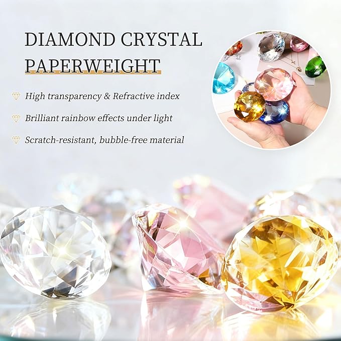 PATIKIL Diamond Crystal Paperweight, 100mm / 3.94" Crystal Paperweight Paper Weight with Silver 25 Metal Base for Home Office Desktop Table Decor Wedding Party Ornaments, Clear