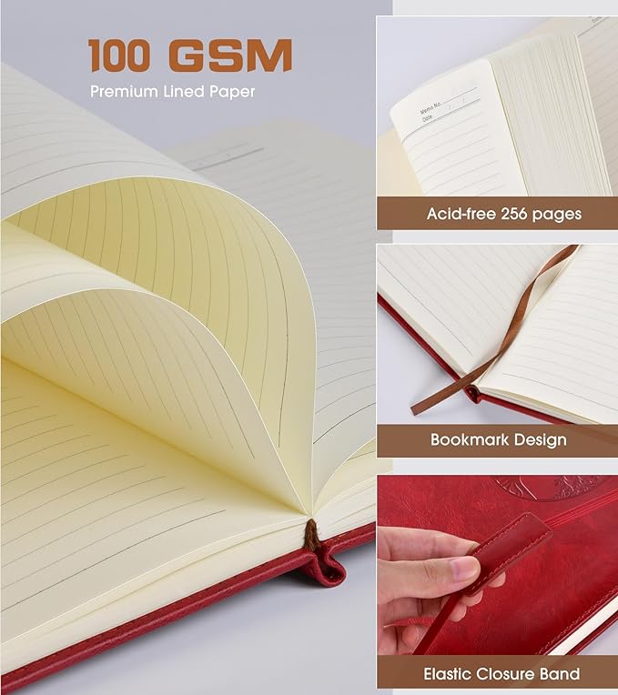 Biuwory Lined Journal Notebook for Women Men,256 Pages B5 Large Hardcover Leather Journals for Writing,Travel,Business,Work & School,College Ruled Notebooks for Note Taking,Diary Notepad 7.8"×10.2"