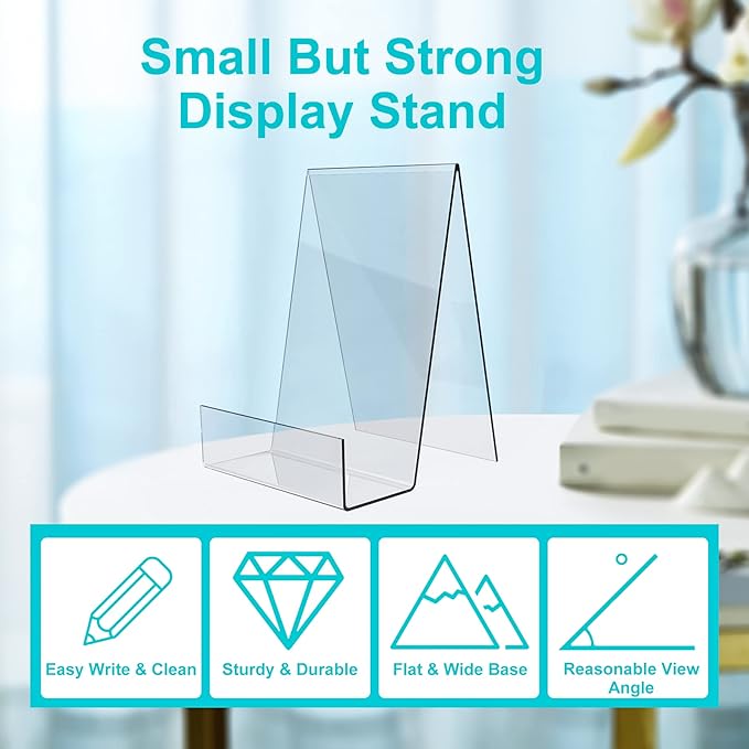 Boloyo Acrylic Book Stand with Ledge,10PC 6 Inch Clear Acrylic Display Easel Transparent Display Stand Holder Tablet Holder for Displaying Books,Magazine,Plate,Pictures,Artworks, CDs