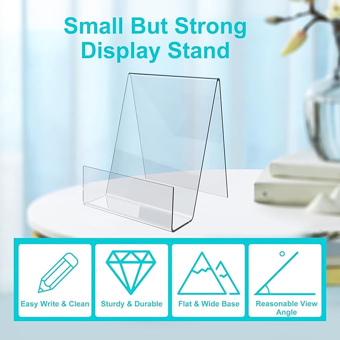 Boloyo Acrylic Book Stand with Ledge,10PC 4 Inch Clear Acrylic Display Easel Transparent Display Stand Holder Tablet Holder for Displaying Books,Magazine,Plate,Pictures,Artworks, CDs