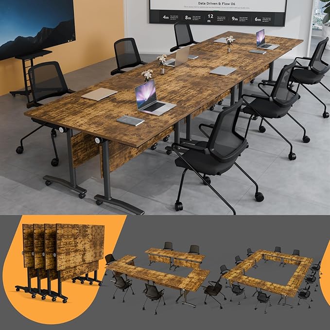 Folding Conference Table 4ft 5ft, Foldable Office Meeting Desk for 6 People, Multiple Sizes Colors Mobile Conference Room Table for Training Room School Business Furniture (4, Brown, 47in)