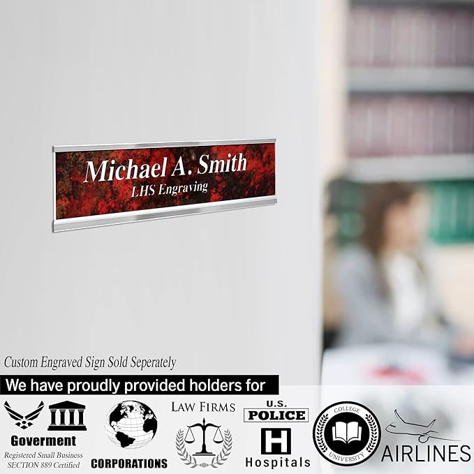 Personalized Name Plate with Choice of Mounting for Walls, Doors, Desk Holders, Cubicles, Hanging and More - Custom Gloss Rustico Granite Plastic White Letters - USA Made 2x8 - S2