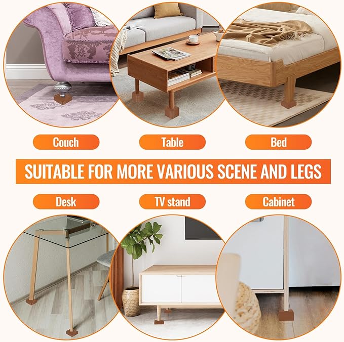 shouwuhho Furniture Risers, 12 Pack Bed Risers with Non-Slip Grip and Heavy Duty Support, 1 Inch 2 Inch 3 Inch 4 Inch Height Lift for Couch, Sofa, Table, Desk, Chair, Refrigerator - Brown, 1 Inch
