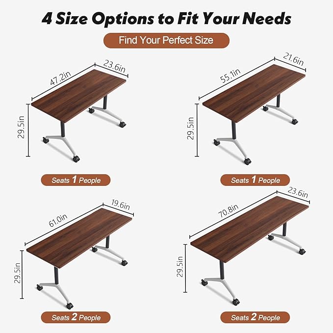 Goakwwuz Conference Room Table, Folding Conference Tables,Thicken Grey Tabletop,Flip Top Wooden Seminar Meeting Room Table for Conference Room Offices (2, Walnut, 47.2“)