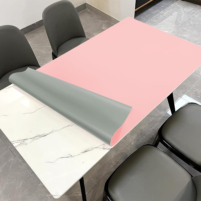 Zinkooat Leather Table Cover,1.8mm Thick,30x60 Inch Desk Cover,Large Desk Mat,Table Protector,Table Cover Protector,Glass Table Protector,Table Top Cover,(Pink+Silvery,30x60)