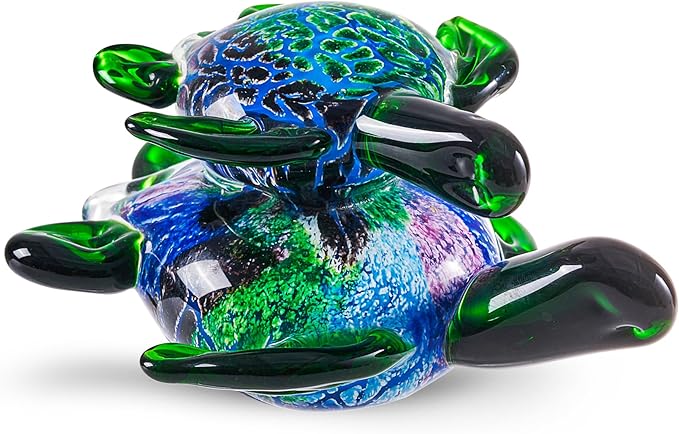 EUSTUMA Hand Blown Glass Sea Turtle with Babies Figurines,Sea Animal Ornament for Home Decor,Sea Animals Collection for Birthday Gift,Glass Tortoise Sculpture