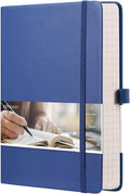 EMSHOI Graph Paper Notebook - 256 Pages A5 Graph Notebook/Journal, Square Grid Notebooks for Work, 120gsm Thick Paper, Executive Hardcover Leather, Inner Pocket, Pen Loop 5.75'' × 8.38''-Blue