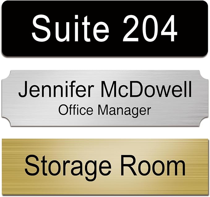 Custom Office Engraved Name Plate for Door or Wall Sign, Personalized Door Name Plate for Office with Adhesive, Laser Engraving, 10 Colors Available, 3 Styles (2" x 8")