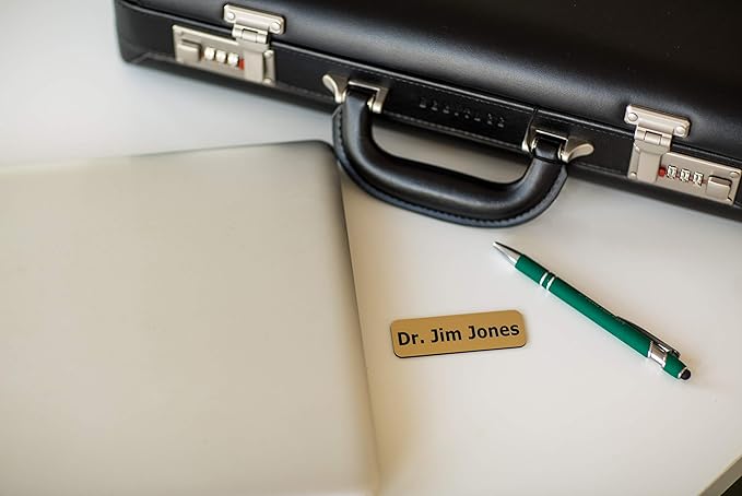 Custom Engraved Name Tag Badges – Personalized Identification with Pin or Magnetic Backing, 1 Inch x 3 Inches, Almond/Black