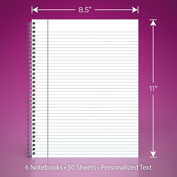 Custom Spiral Notebook Journals with a Pastel Yellow Colored Cover - 6 Pack of 8.5" x 11" – College Ruled, Hard Cover, 50 Sheets Per Book – For Journaling, Office, School Supplies, etc.