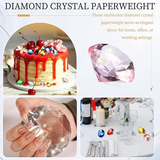 PATIKIL 5 Pcs Diamond Crystal Paperweight, 30mm / 1.18 Inch Crystal Paperweight Paper Weight for Home Office Desktop Table Decor Wedding Party Jewelry Ornaments, Pink
