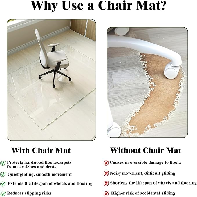 Koonmi Tempered Glass Chair Mat for Hardwood Floors & Carpets, 40" x 60“ Transparent Heavy Duty Office Floor Protector with Noise-Free Gliding Shatterproof for Home Office Desk