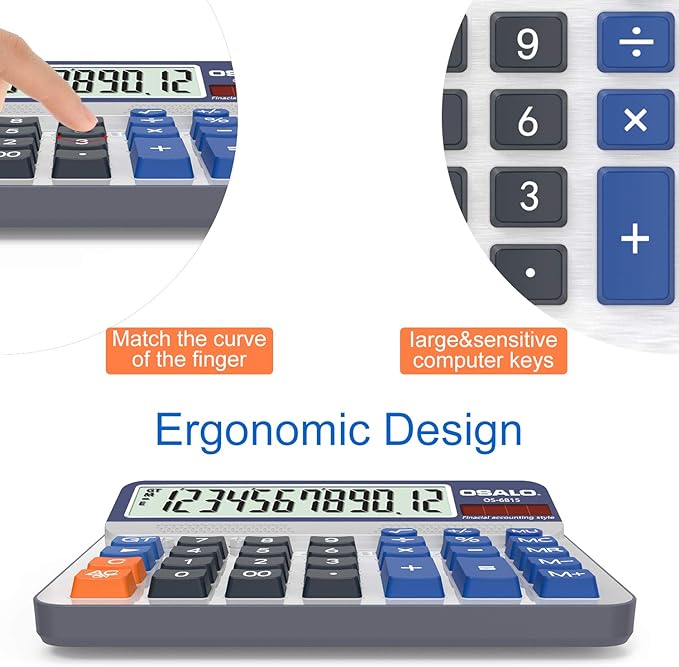 Desktop Calculator Extra Large 5-Inch LCD Display 12-Digit Big Number Accounting Calculator with Giant Response Button, Battery & Solar Powered, Perfect for Office Business Home Daily Use(6815-2pcs)