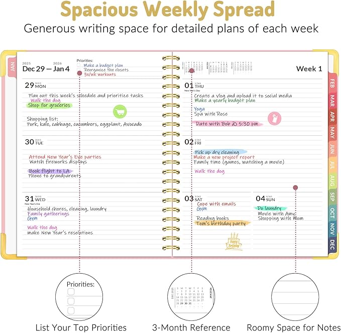 Forvencer 2026 Planner, Hardcover Calendar Planner Weekly and Monthly, Jan 2026 - Dec 2026, 8.5" x 11", Spiral Agenda Book with Tabs, Exquisite Daily Journal Organizer for Home School, Floral
