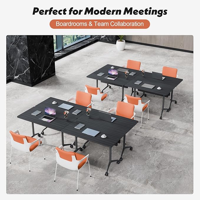 Goakwwuz Conference Room Table, Folding Conference Tables,Thicken Grey Tabletop,Flip Top Wooden Seminar Meeting Room Table for Conference Room Offices (8, BlackWoodGrain, 70.8”)