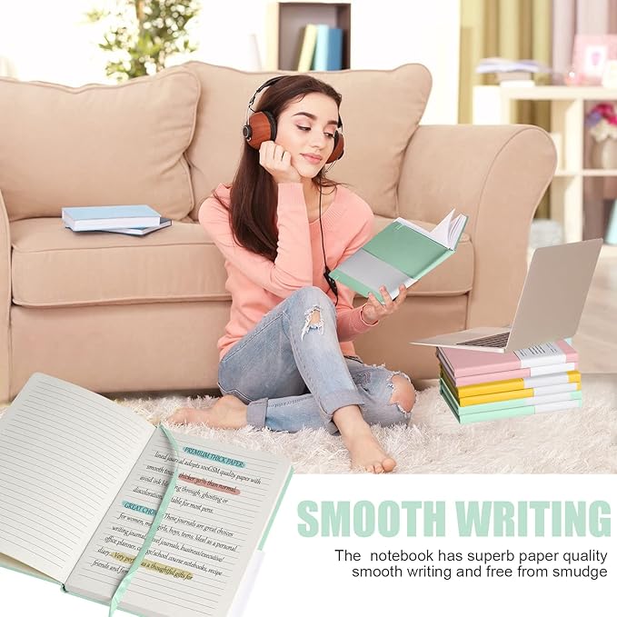 EMOMAS Lined Journal Notebook – Hardcover Notebook for Men & Women – Journals for Writing, Work, School, Home & Daily Notes, 160 Pages – Medium A5, 5.7"x8", 100 gsm Thick Paper (Eggshell Green)