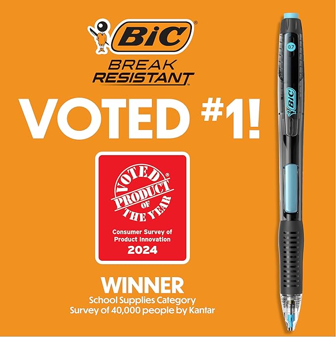 BIC Break Resistant Mechanical Pencils with Erasers, No. 2 Medium Point (0.7mm), 4-Count Pack Pencils for School or Office Supplies, Lead and Eraser Refills