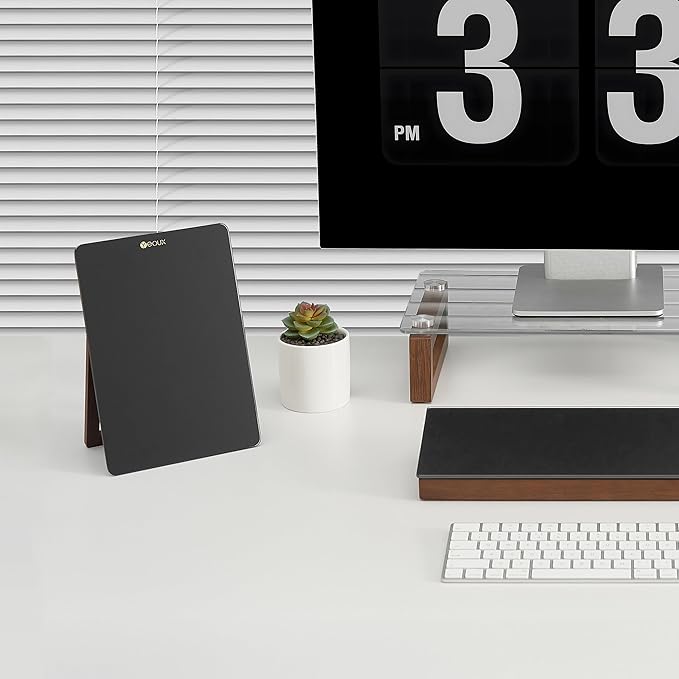 Desktop Black Glass Dry Erase Whiteboard with Reversible Wood Stand, Small Portable White Board Easel for Desk, Reusable Desk Notepad 9.5"x6.7" for Office, Home, School, Marker&Eraser Included, Yeoux