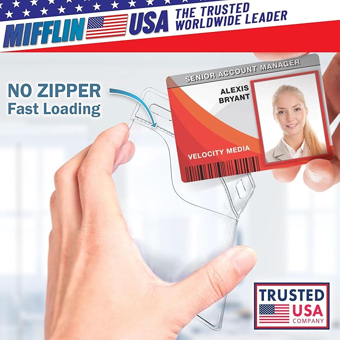 Mifflin-USA Card Protector (4x3 Inch, Clear, Bulk 10 Pack) Quick Load Horizontal No Zipper Name ID Badge Holder…