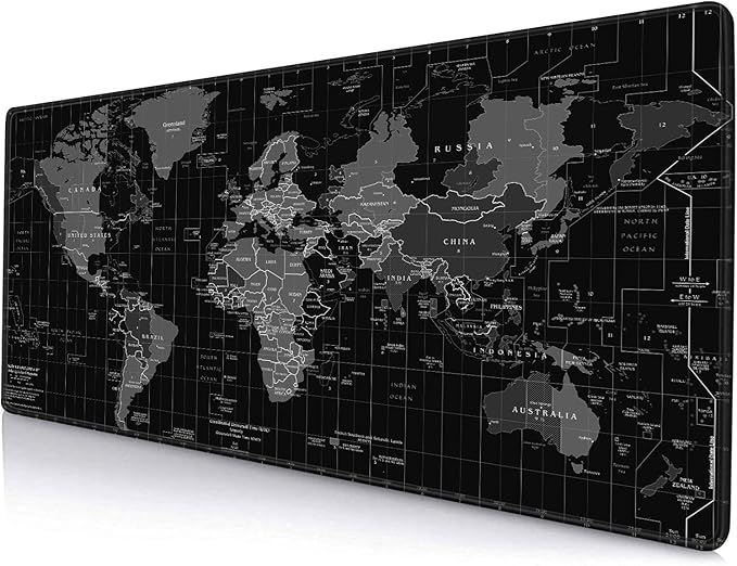 Armanza Large Gaming Mouse Pad, Long Mouse Pads for Desk, Desk Keyboard Mouse Mat, Non-Slip Base Mousepad for Laptop, Office, Home, 31.5" x 11.8"- Black World Map
