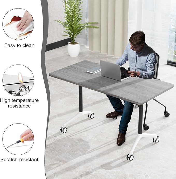 Conference Table,55.1''Folding Conference Room Table for 4-12 People,Mobile Flip Top MeetingTraining Table with Different Coulor and Styles for Offices, Classrooms,Meeting Room (2, 61''F)