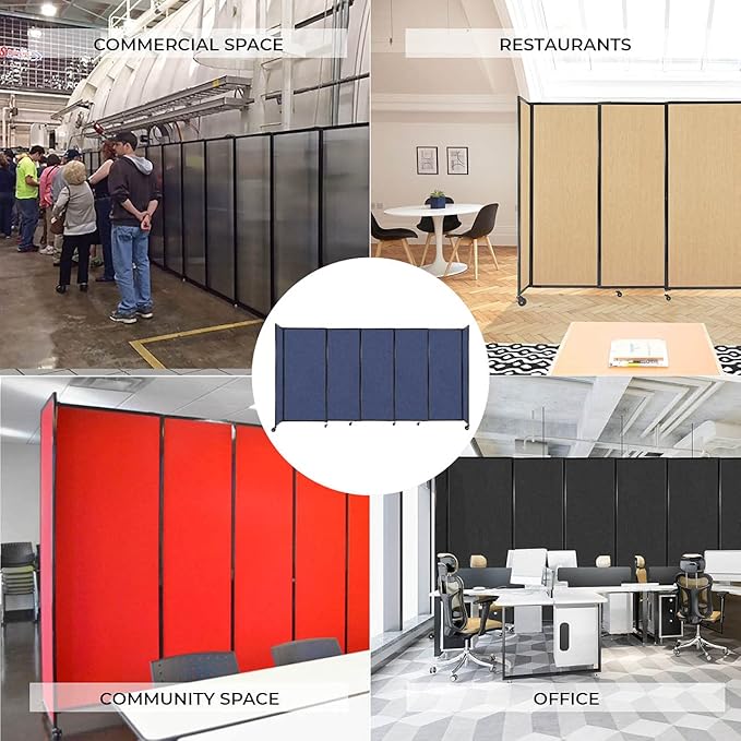 Versare Straightwall Sliding Portable Wall Partition | Freestanding Office Dividers | Locking Wheels | Temporary Room Separator | 15'6'' Wide x 6'10'' Tall Charcoal Gray Fabric Panels