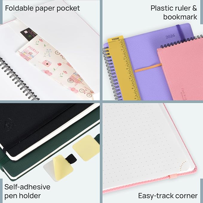 POPRUN 2026 Pocket Planner, (Small Size-4'' x 6.25'') - Daily Weekly and Monthly Calendar Agenda 2026 Appointment Book with Monthly Tabs, Spiral Soft Cover, Inner Pocket, 100 GSM - Aquamarine
