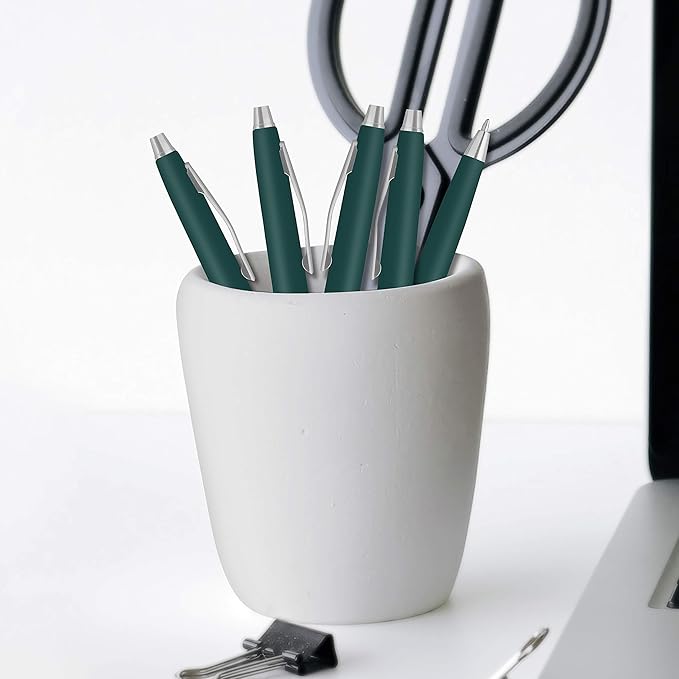 DISCOUNT PROMOS Custom Langham Ballpoint Pens Set of 10, Personalized Bulk Pack - Black Ink, Great for Office, School, Business, Tradeshows - Hunter Green