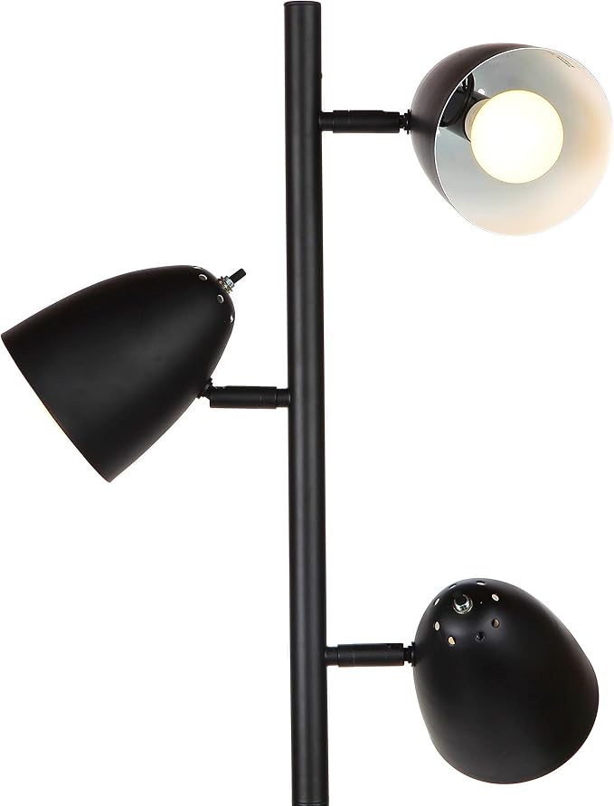 Brightech Jacob LED Standing Lamp, Modern Bright Floor Lamps for Living Rooms & Bedrooms, Tall LED Lighting Lamp with Adjustable 3 Light Tree – Classic Black