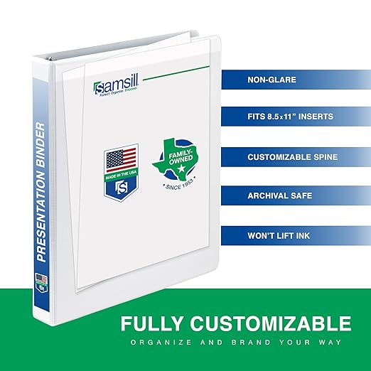 Samsill 0.5 Inch 3 Ring Binders, Made in USA, Economy Round Ring, Clear View Cover, 100 Sheet Capacity - for School, Home, Office - White, 24 Pack