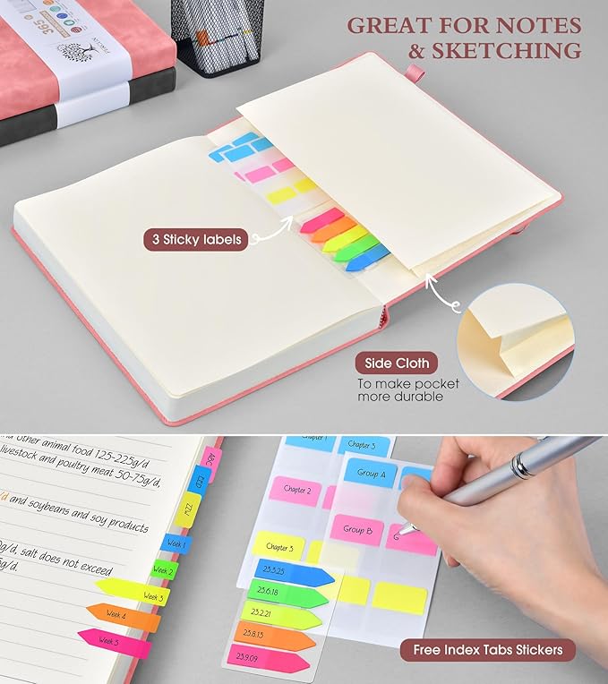 PERCUN B5 Lined Journal Notebook - 365 Page Large Leather Journals for Writing Women Men，Hardcover Notebook with 100Gsm Thick Pages，Daily Diary for Travel, Work，School，College Ruled (7.6" x 10.3")