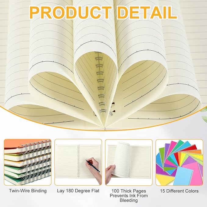 Pasimy 30 Pcs Bulk Spiral Notebook, College Ruled Spiral Bound Notebooks Journals 8.3 x 5.5 Inch, 15 Pastel Color Journals School A5 Writing