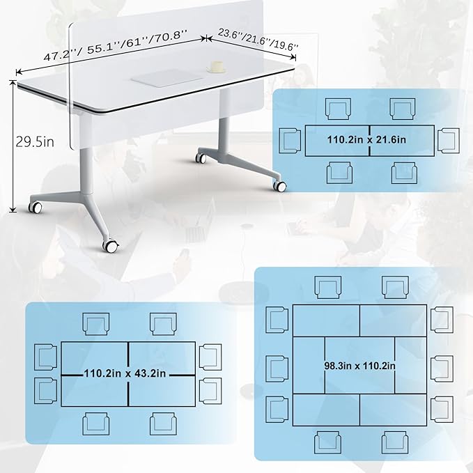 Conference Table,55.1''Folding Conference Room Table for 4-12 People,Mobile Flip Top MeetingTraining Table with Different Coulor and Styles for Offices, Classrooms,Meeting Room (2, 70.8''A)