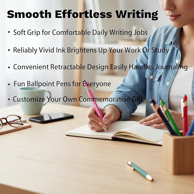 CRME Bulk Custom Personalized Pens with Business Logo Retractable Ballpoint Pen with Stylus tip Appreciation Gifts for Coworkers Smooth Writing Black Ink for School Office Friends Supplies Red Pens