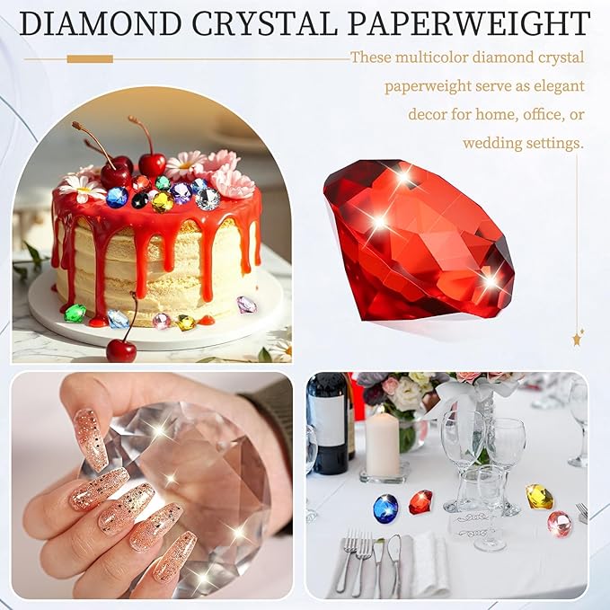 PATIKIL 5 Pcs Diamond Crystal Paperweight, 40mm / 1.57 Inch Crystal Paperweight Paper Weight for Home Office Desktop Table Decor Wedding Party Jewelry Ornaments, Red