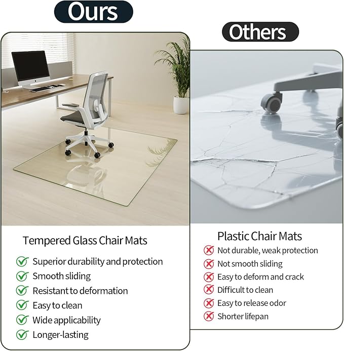 Koonmi Tempered Glass Chair Mat for Hardwood Floors & Carpets, 46" x 55“ Transparent Heavy Duty Office Floor Protector with Noise-Free Gliding Shatterproof for Home Office Desk