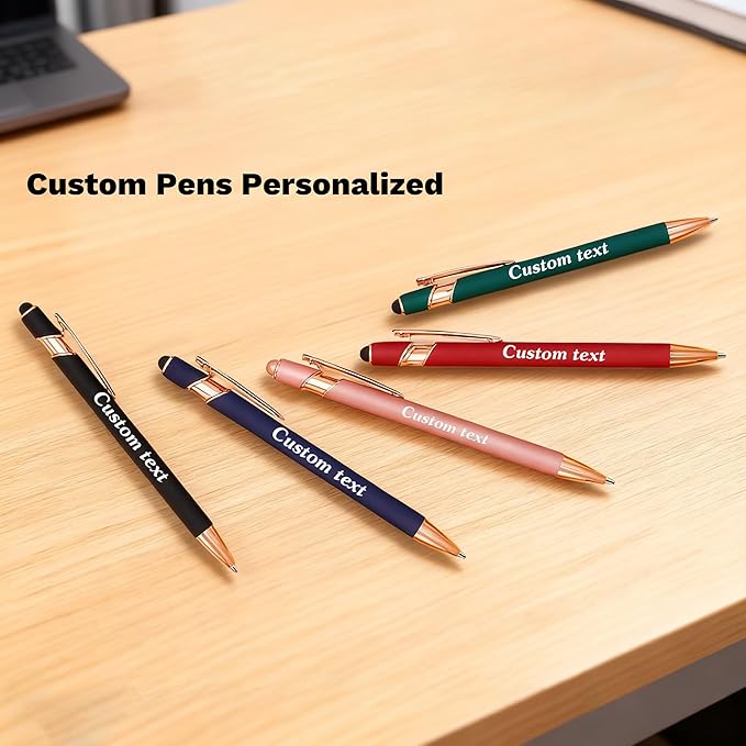 CRME Custom Pens Personalized Pen in Bulk Customized Pens Engraved Grip Retractable Ballpoint Pen with Name Text Logo 2-in-1 Stylus Pens for Touch Screens Ideal for Business Church Party 10-Pack