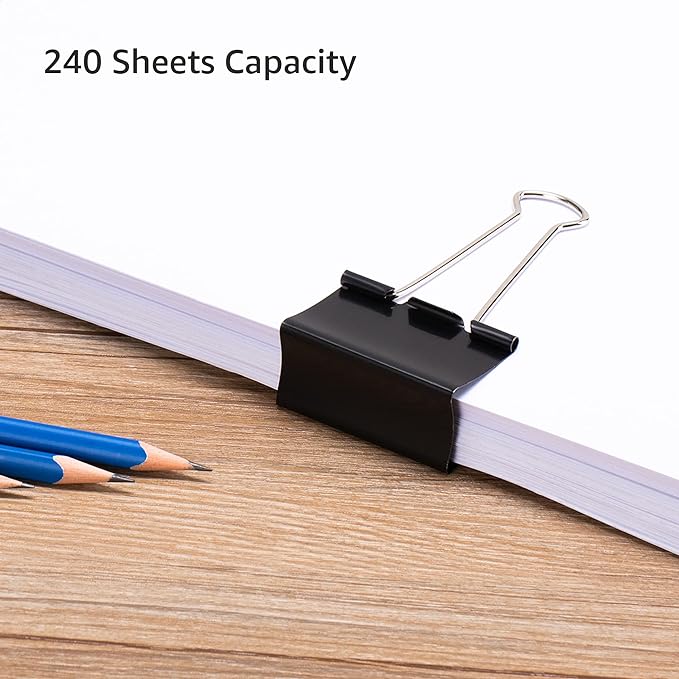 Amazon Basics Sturdy Binder Clips for Office Use, 48 Count (4 Pack of 12), Large, 2 in, Black