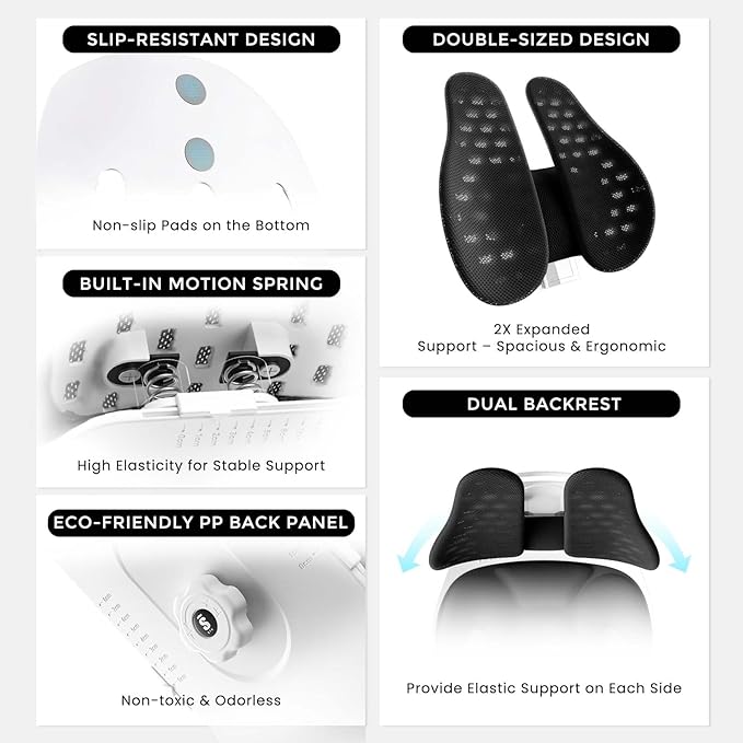 ZZWS Ergonomic Back Support for Office Chair, Foldable Lumbar Support Posture Corrector for Women, for Good Posture Correction, Lumbar Suppor for Floor Seat, Perfect for Home, Work, Office
