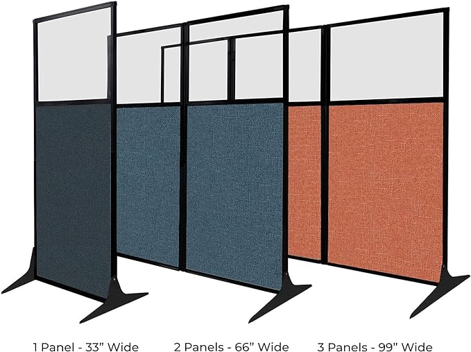Versare Workstation Partition | Portable Wall Divider | Modern Office Cubicle | Free Standing Privacy Screen | Flexible Work Space | 99" x 70" W/Window, Charcoal Gray Fabric Panels