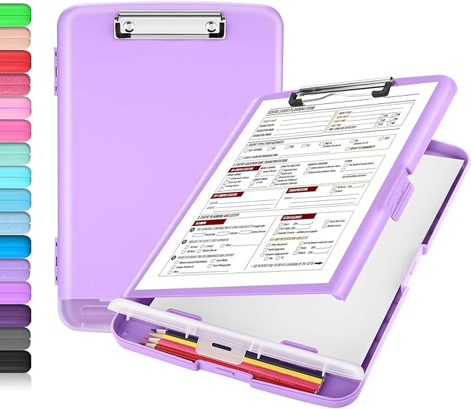 Sooez Clipboard with Storage, High Capacity Nursing Clip Board 8.5 x 11 with Pen Holder & Low Profile Clip, Plastic Clipboards Case Box, Teacher Must Haves School Office Supplies,Letter Size/ A4