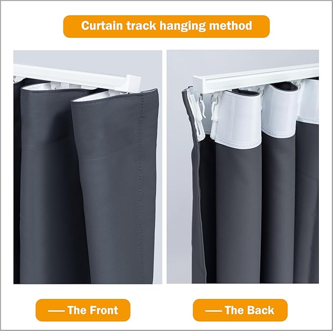 hoeflife Room Divider Curtains Blackout Floor to Ceiling Curtain with Hook Wall Mount Sliding Door Curtains Ceiling Mount Extra Wide Curtain Wall Divider for Room Separation (Grey, W180 x H108 Inch)